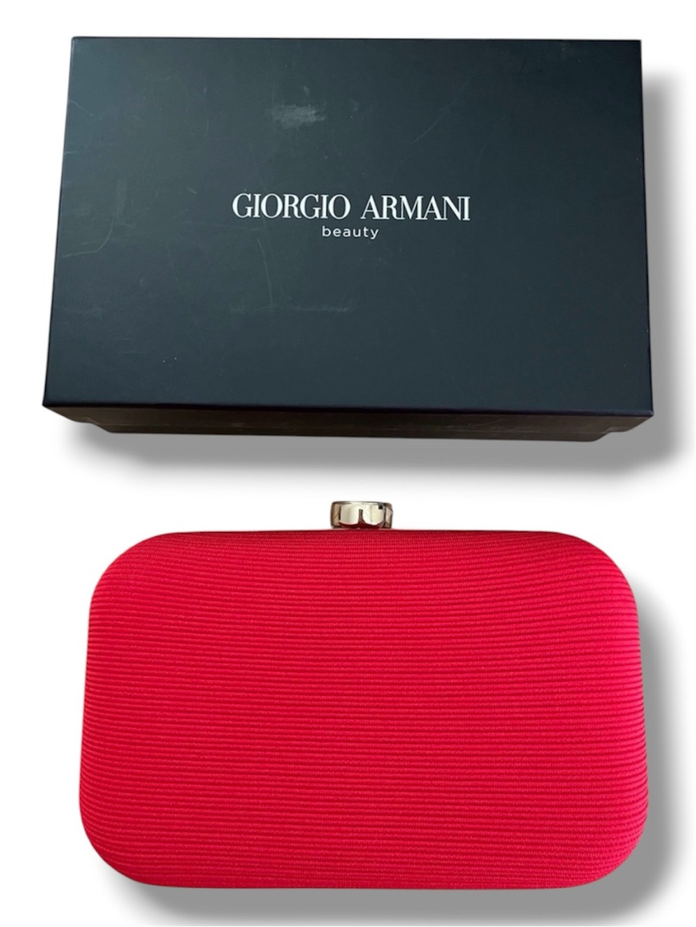 Giorgio Armani Red & Gold Ribbed Structured Beauty Clutch